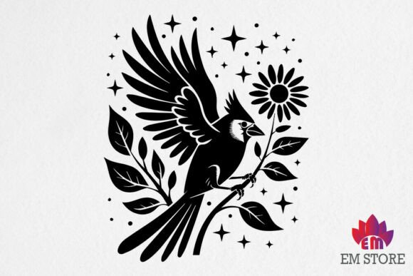 Cardinal Bird with Floral Branch SVG