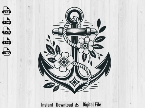 Floral Anchor SVG, Silhouette Cut Files