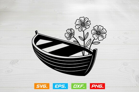 Floral Canoe Svg, Floral Wooden Boat Svg