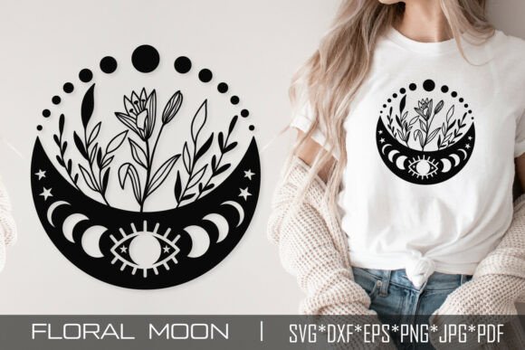 Floral Moon SVG Crescent Mystic Eye