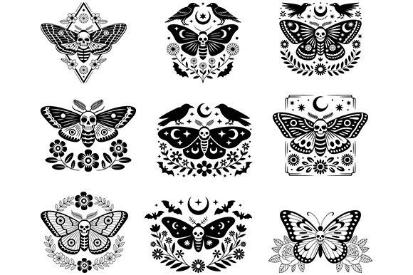 Floral Moth Svg,Floral Moth Skull Bundle