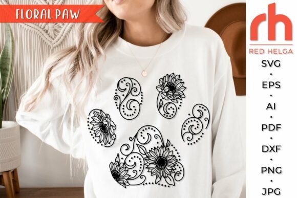 Floral Paw SVG, Sunflower Footprint DXF