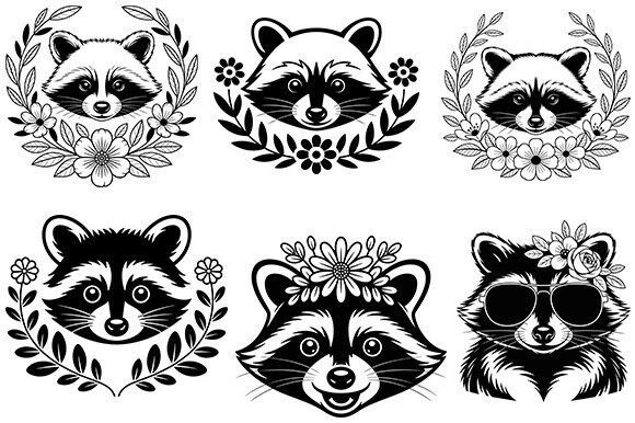 Floral Raccoon Svg, Floral Animal Bundle