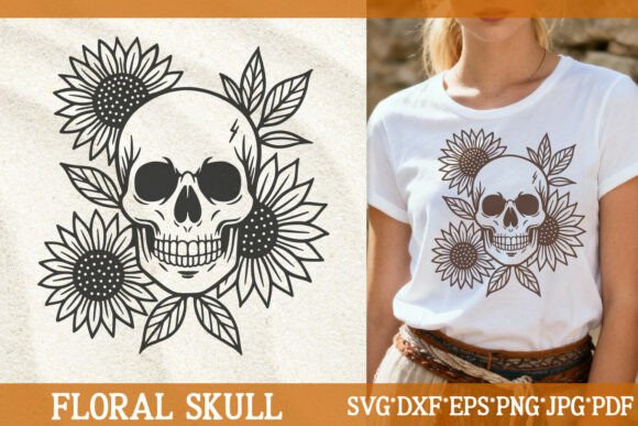 Floral Skull SVG Sunflower Boho PNG