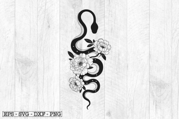 Floral Snake Svg, Snake with Peony Svg