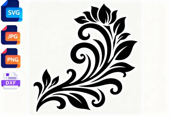 Floral Swirl SVG Cut File Black Elegant