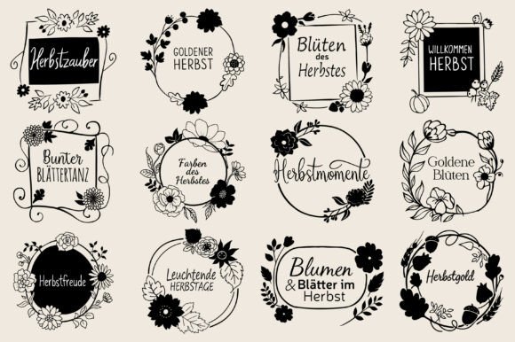 German Autumn Flower Floral Frame SVG