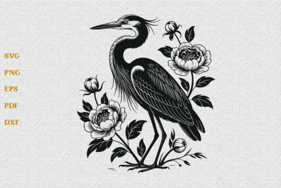 Heron with Flower SVG Floral Heron SVG