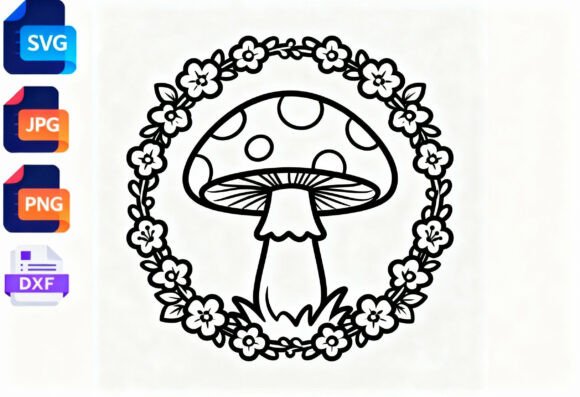 Mushroom Floral Wreath SVG Cut File