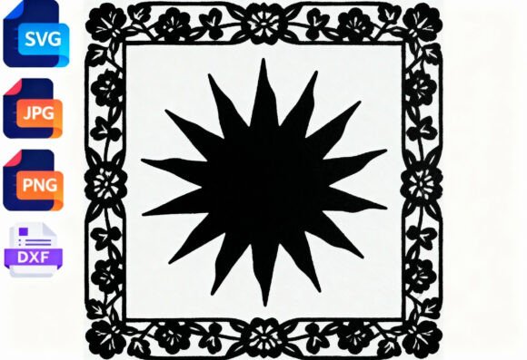 Sunburst Floral Frame SVG Cut File