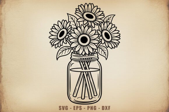 Sunflower Mason Jar SVG Floral Vector