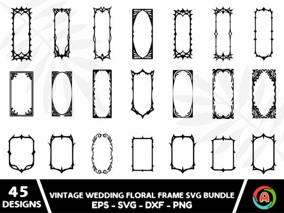 Vintage Wedding Floral Frame Svg Bundle